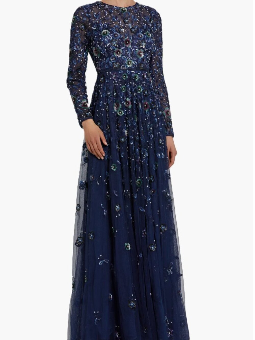 Mac Duggal Long Sleeve Embellished High Neck A Line Gown